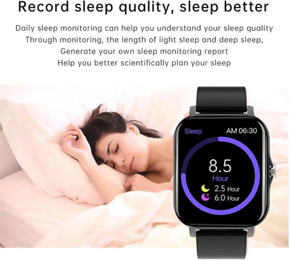 Smart Fitness Tracker Watch for Android/Ios - IP68 Waterproof, Heart Rate/Blood Oxygen/Sleep Monitoring, 8 Sports Modes, Breath Training, Weather Updates - 1.69-Inch Display for Men and Women